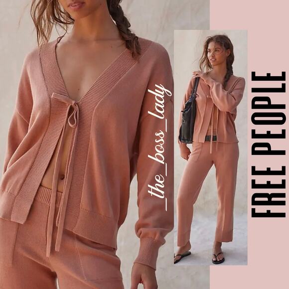 Free People sweater set co-ord matching set pants knit cozy boho Medium - Picture 1 of 10